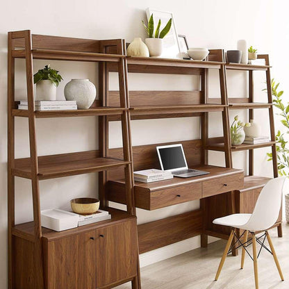 Modway - Bixby 3-Piece Wood Office Desk and Bookshelf in Walnut - EEI-6115-WAL veiw 4