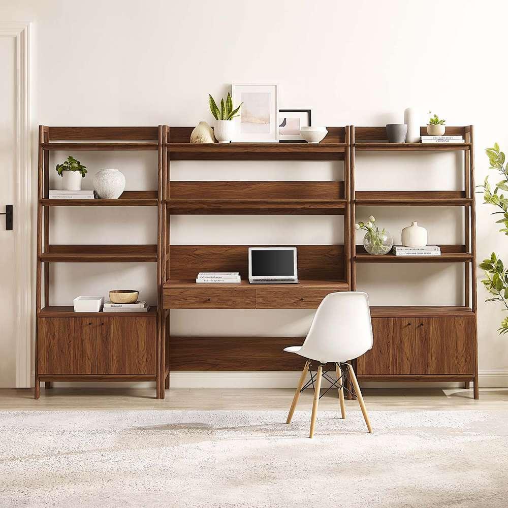 Modway - Bixby 3-Piece Wood Office Desk and Bookshelf in Walnut - EEI-6115-WAL veiw 5