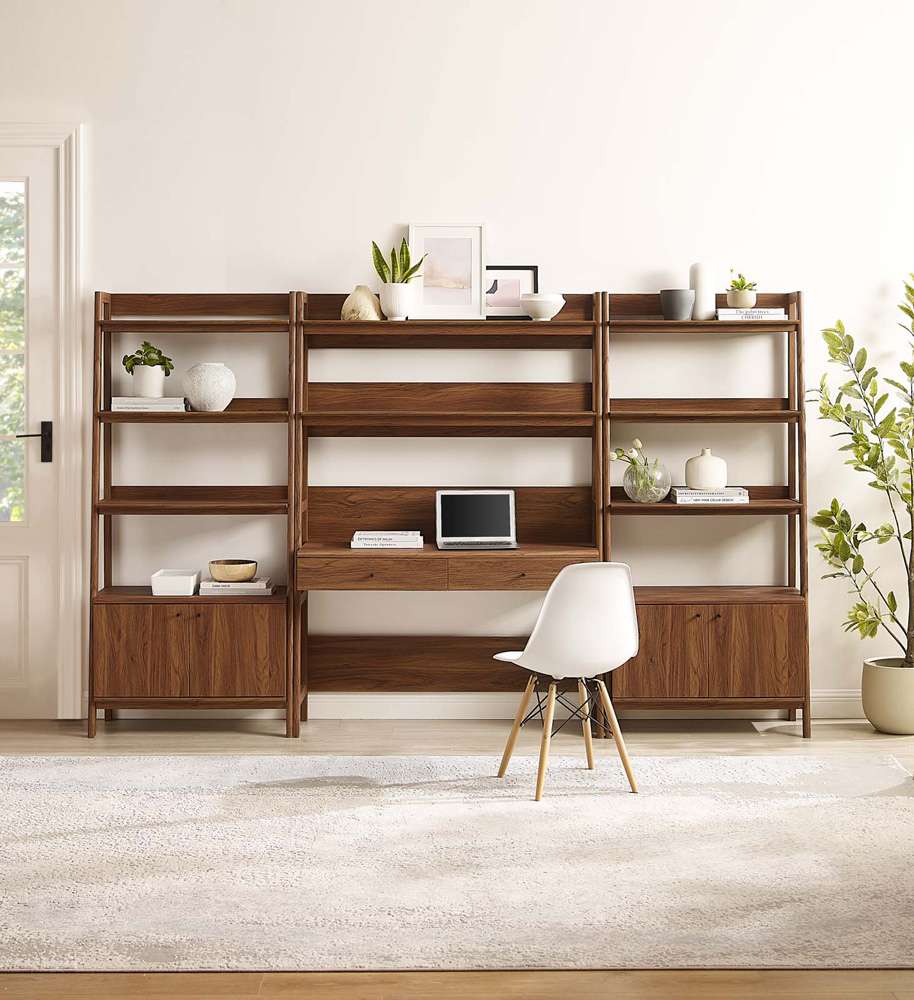 Modway - Bixby 3-Piece Wood Office Desk and Bookshelf in Walnut - EEI-6115-WAL veiw 6