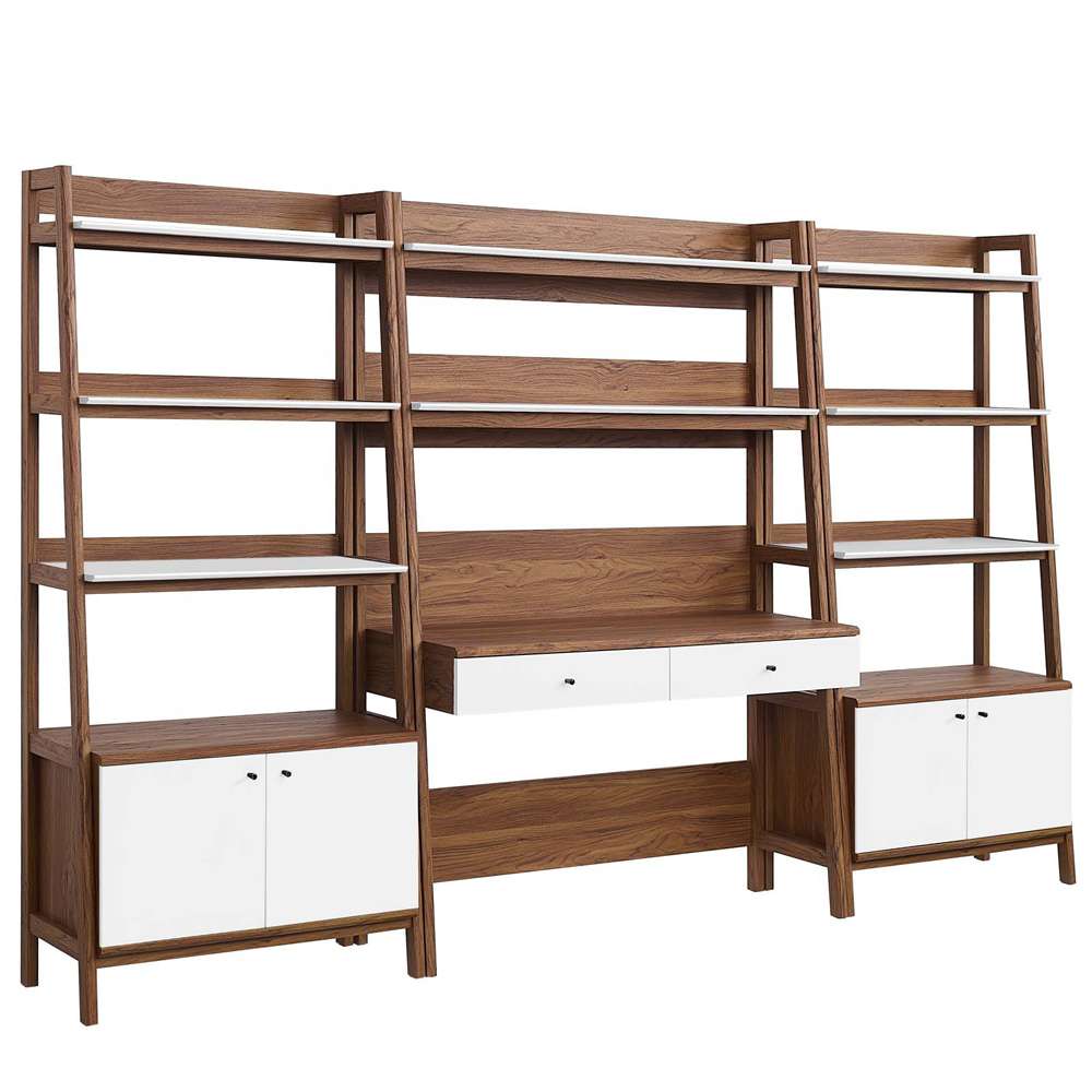 Modway - Bixby 3-Piece Wood Office Desk and Bookshelf in Walnut White - EEI-6115-WAL-WHI veiw 2