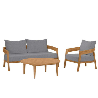 Modway - Brisbane 3-Piece Teak Wood Outdoor Patio Set - EEI-5834-NAT-GRY veiw 1