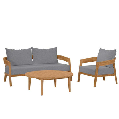 Modway - Brisbane 3-Piece Teak Wood Outdoor Patio Set - EEI-5834-NAT-GRY veiw 2