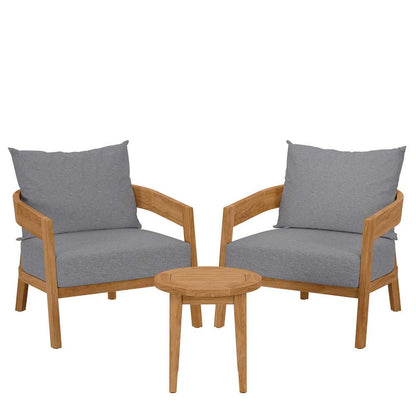 Modway - Brisbane 3-Piece Teak Wood Outdoor Patio Set - EEI-5835-NAT-GRY veiw 1