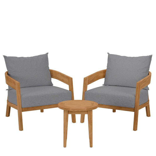 Modway - Brisbane 3-Piece Teak Wood Outdoor Patio Set - EEI-5835-NAT-GRY veiw 1