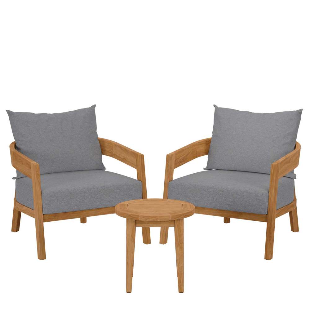 Modway - Brisbane 3-Piece Teak Wood Outdoor Patio Set - EEI-5835-NAT-GRY veiw 2