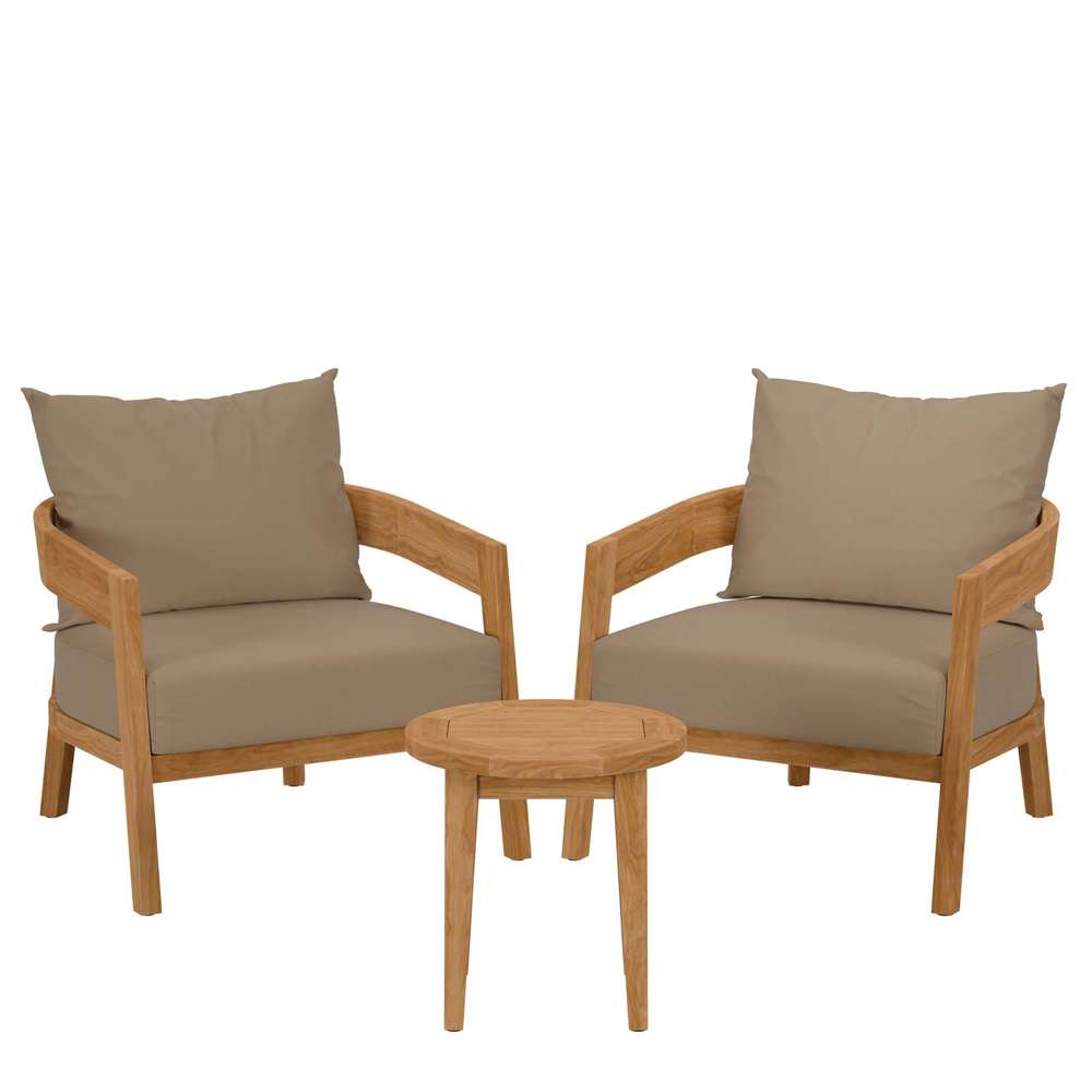 Modway - Brisbane 3-Piece Teak Wood Outdoor Patio Set - EEI-5835-NAT-LBR veiw 2