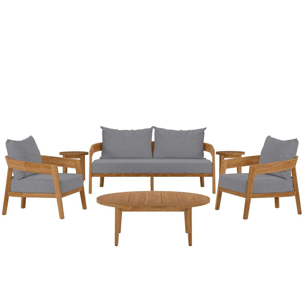 Modway - Brisbane 6-Piece Teak Wood Outdoor Patio Set - EEI-5833-NAT-GRY veiw 1