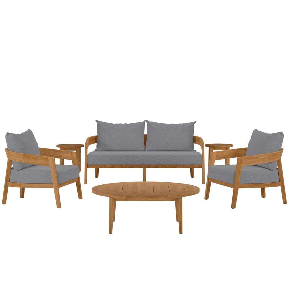 Modway - Brisbane 6-Piece Teak Wood Outdoor Patio Set - EEI-5833-NAT-GRY veiw 2