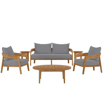 Modway - Brisbane 6-Piece Teak Wood Outdoor Patio Set - EEI-5833-NAT-GRY veiw 2