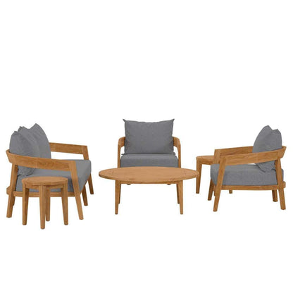 Modway - Brisbane 6-Piece Teak Wood Outdoor Patio Set - EEI-5833-NAT-GRY veiw 3