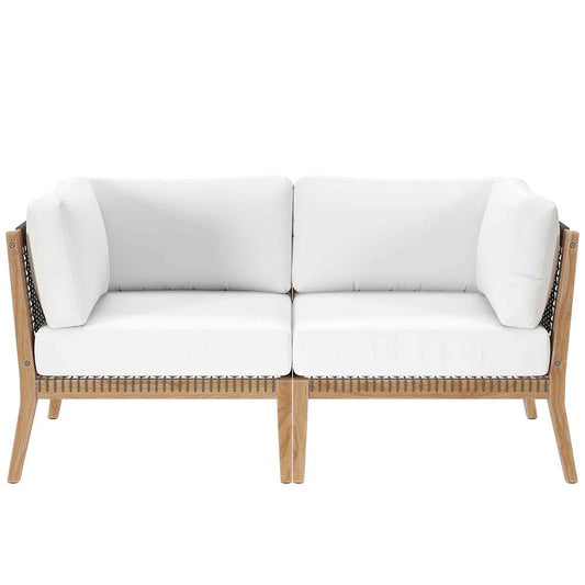 Modway - Clearwater Outdoor Patio Teak Wood Loveseat - EEI-6119-GRY-WHI veiw 1