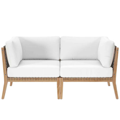 Modway - Clearwater Outdoor Patio Teak Wood Loveseat - EEI-6119-GRY-WHI veiw 2