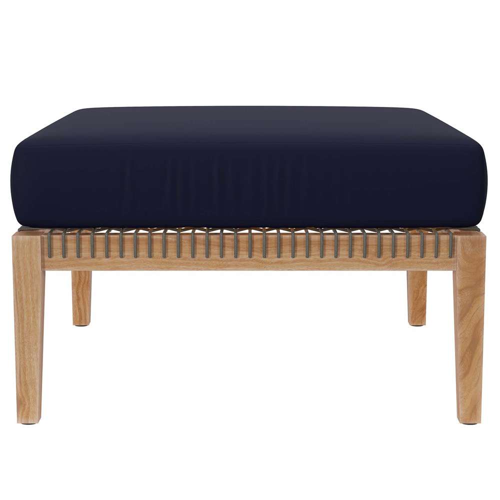 Modway - Clearwater Outdoor Patio Teak Wood Ottoman - EEI-5854-GRY-NAV veiw 3
