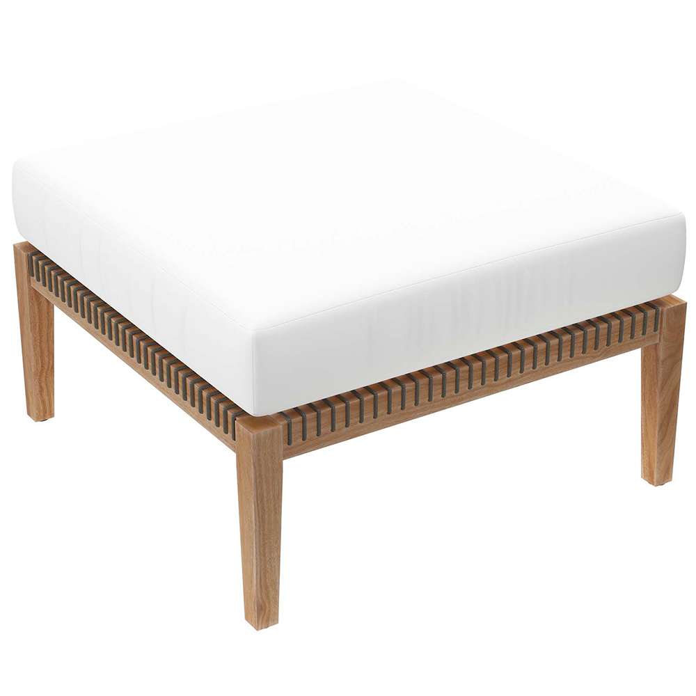 Modway - Clearwater Outdoor Patio Teak Wood Ottoman - EEI-5854-GRY-WHI veiw 1