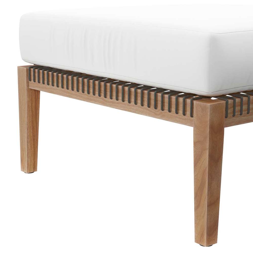 Modway - Clearwater Outdoor Patio Teak Wood Ottoman - EEI-5854-GRY-WHI veiw 4