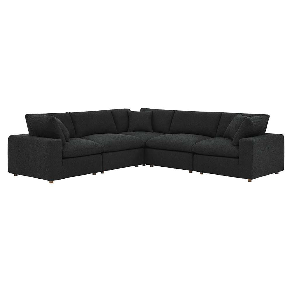 Modway - Commix Down Filled Overstuffed Boucle 5-Piece Sectional Sofa in Black - EEI-6368-BLK veiw 1