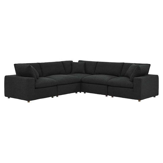 Modway - Commix Down Filled Overstuffed Boucle 5-Piece Sectional Sofa in Black - EEI-6368-BLK veiw 1