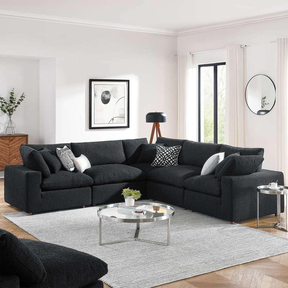 Modway - Commix Down Filled Overstuffed Boucle 5-Piece Sectional Sofa in Black - EEI-6368-BLK veiw 5