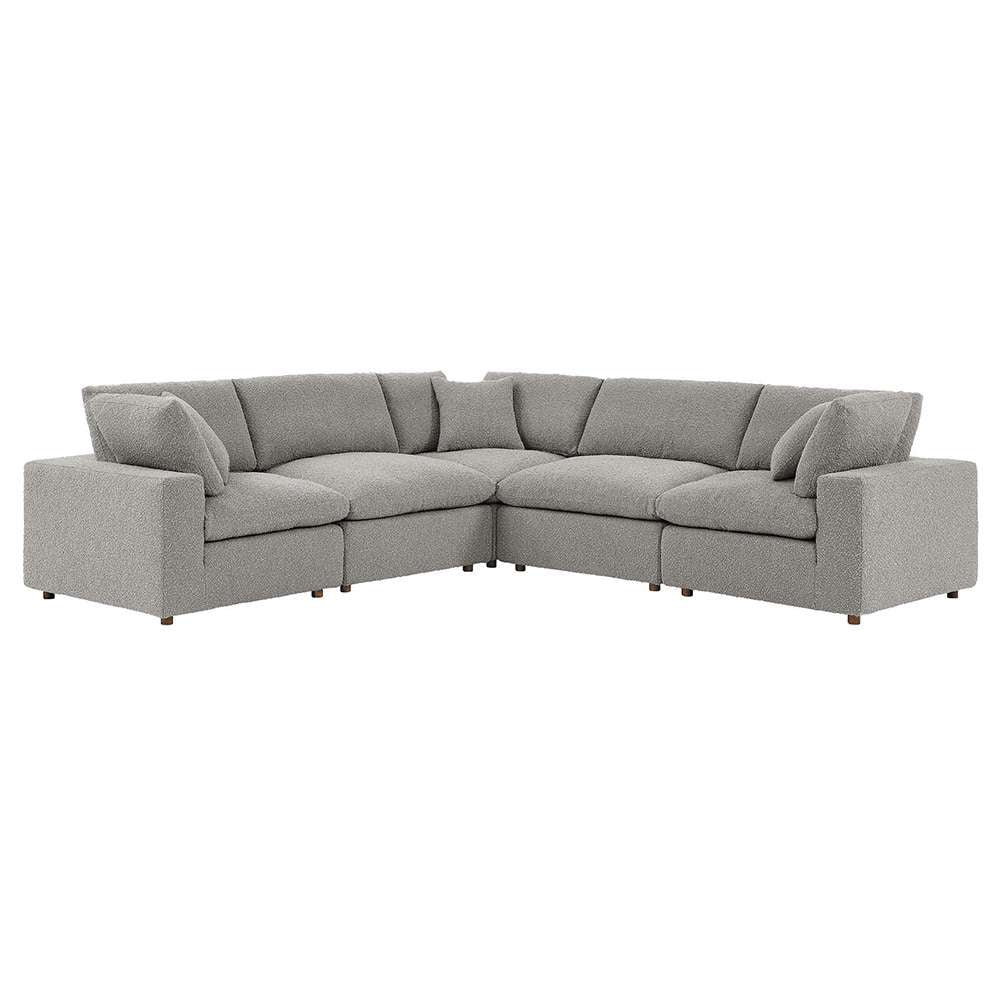 Modway - Commix Down Filled Overstuffed Boucle 5-Piece Sectional Sofa in Light Gray - EEI-6368-LGR veiw 1