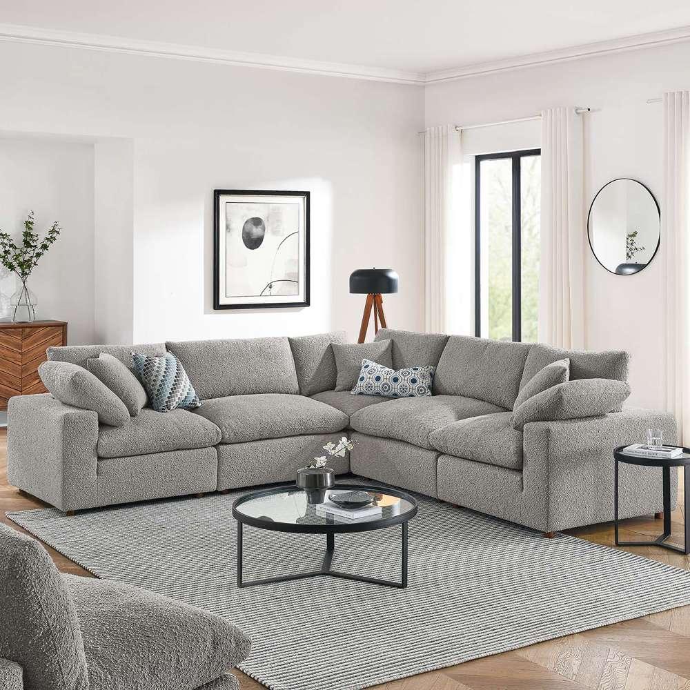 Modway - Commix Down Filled Overstuffed Boucle 5-Piece Sectional Sofa in Light Gray - EEI-6368-LGR veiw 5