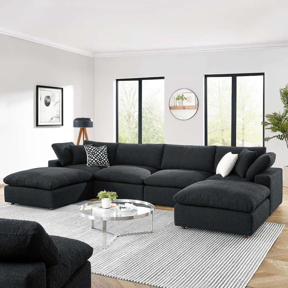 Modway - Commix Down Filled Overstuffed Boucle 6-Piece Sectional Sofa in Black - EEI-6366-BLK veiw 5