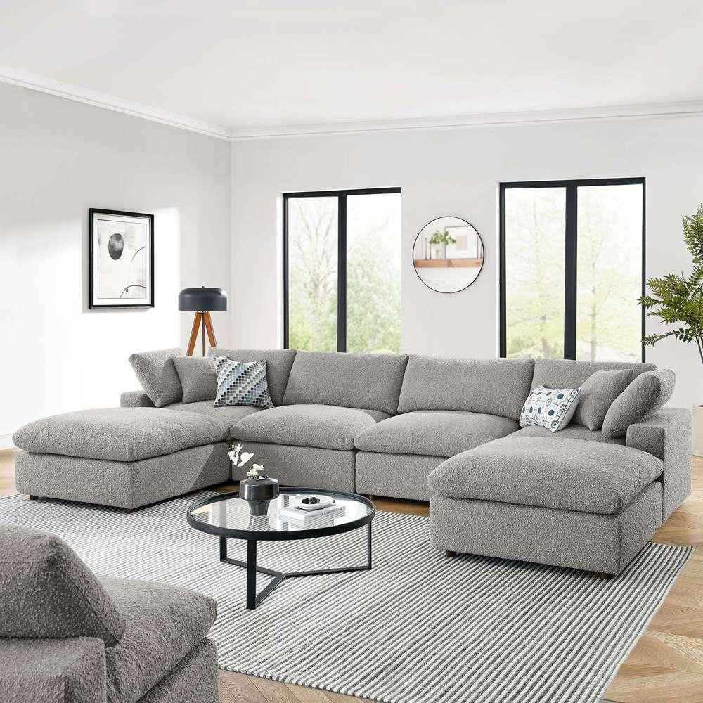 Modway - Commix Down Filled Overstuffed Boucle 6-Piece Sectional Sofa in Light Gray - EEI-6366-LGR veiw 5