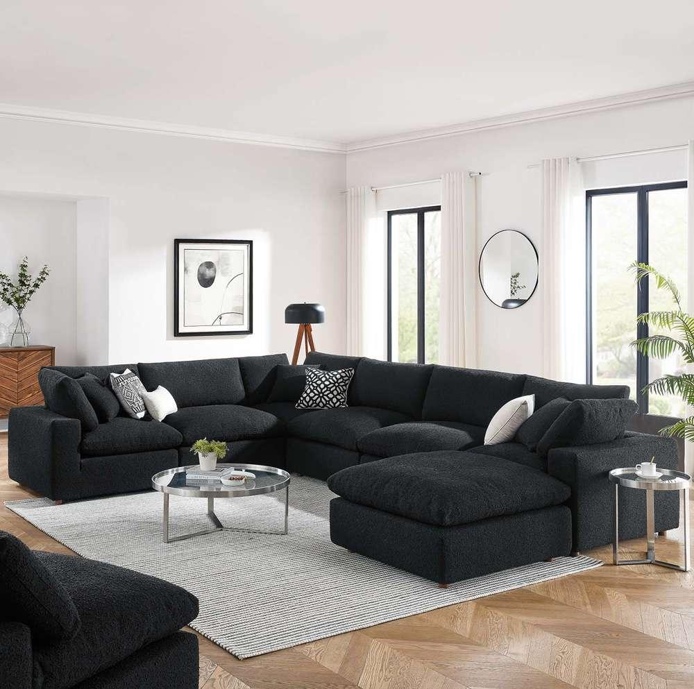 Modway - Commix Down Filled Overstuffed Boucle 7-Piece Sectional Sofa in Black - EEI-6370-BLK veiw 5