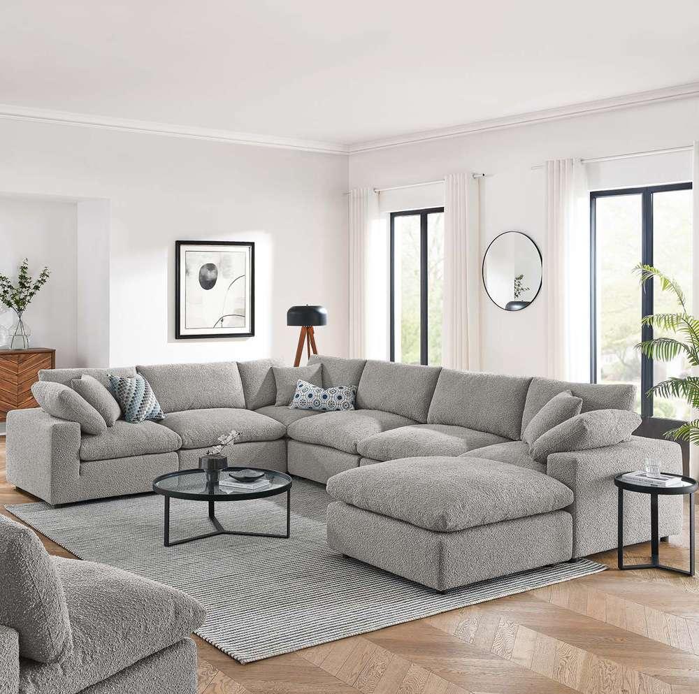 Modway - Commix Down Filled Overstuffed Boucle 7-Piece Sectional Sofa in Light Gray - EEI-6370-LGR veiw 5
