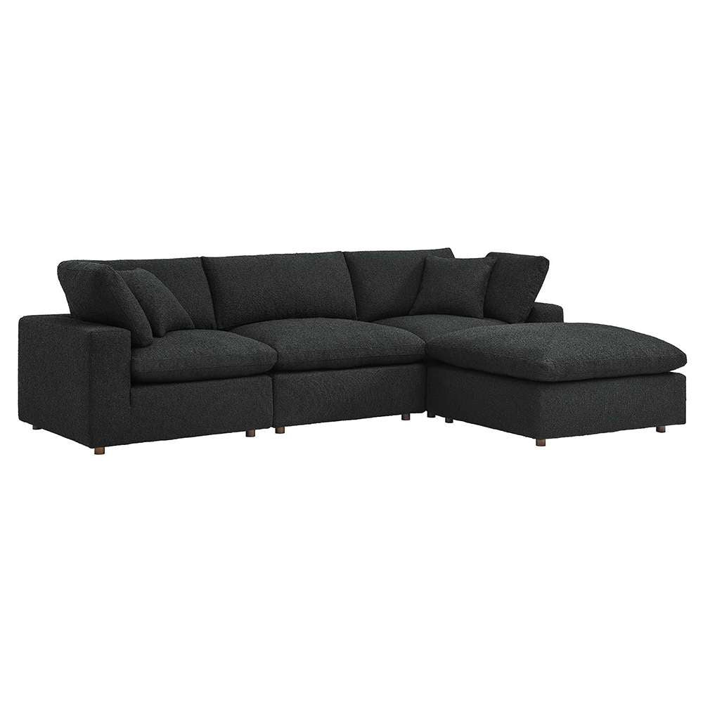 Modway - Commix Down Filled Overstuffed Boucle Fabric 4-Piece Sectional Sofa in Black - EEI-6363-BLK veiw 1