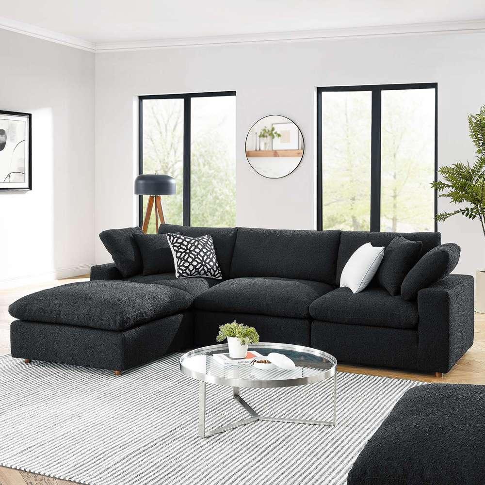 Modway - Commix Down Filled Overstuffed Boucle Fabric 4-Piece Sectional Sofa in Black - EEI-6363-BLK veiw 5