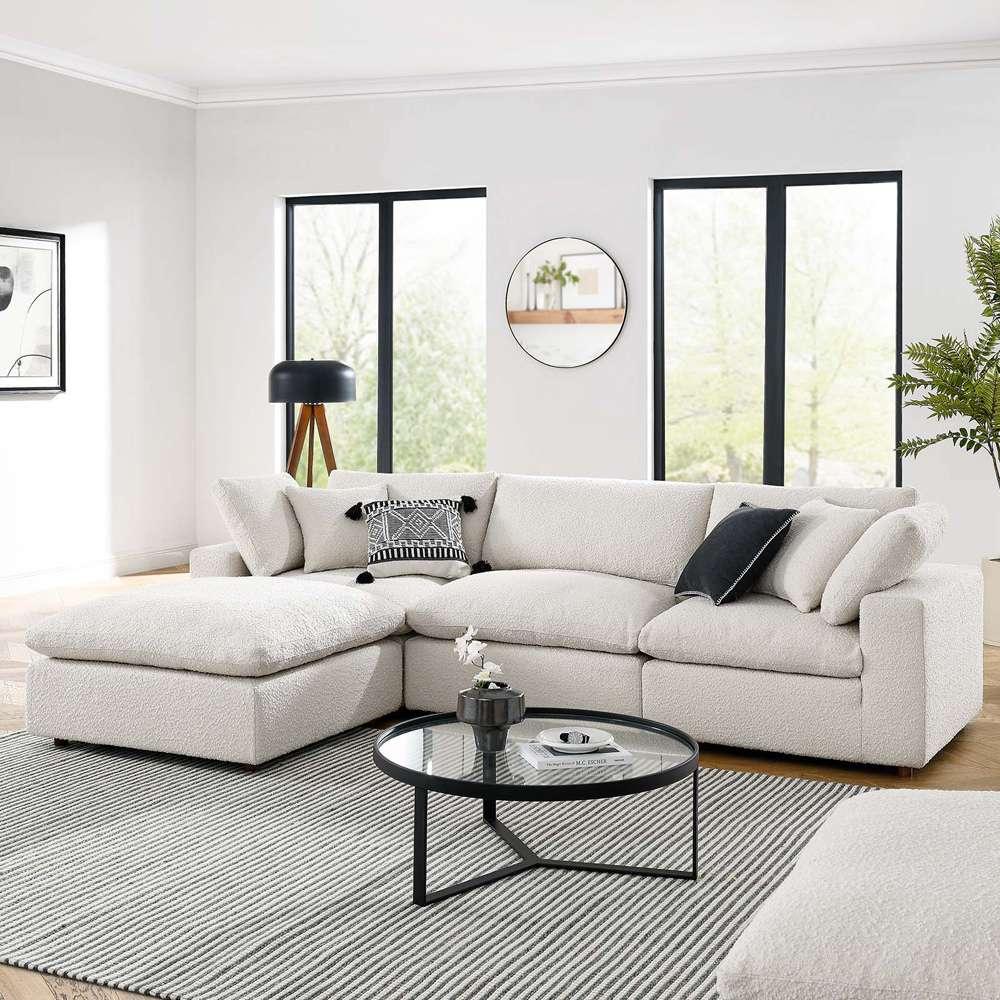 Modway - Commix Down Filled Overstuffed Boucle Fabric 4-Piece Sectional Sofa in Ivory - EEI-6363-IVO veiw 5