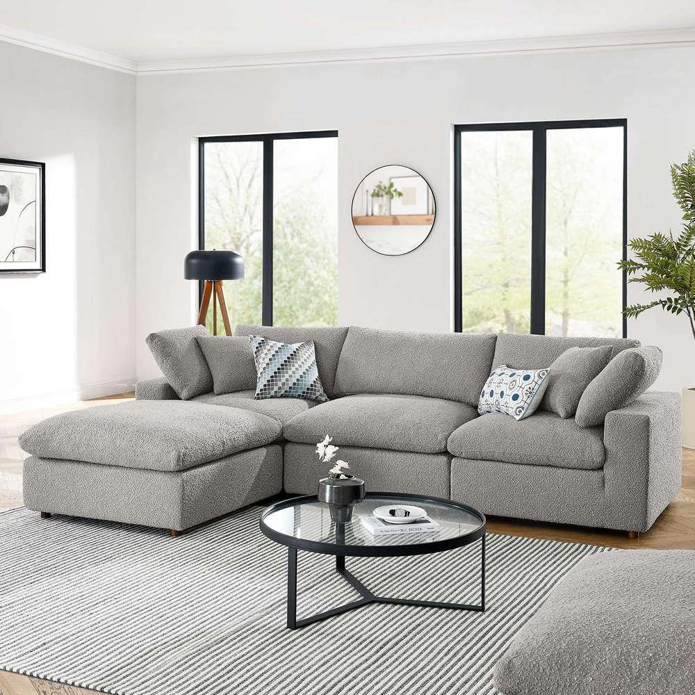Modway - Commix Down Filled Overstuffed Boucle Fabric 4-Piece Sectional Sofa in Light Gray - EEI-6363-LGR veiw 5