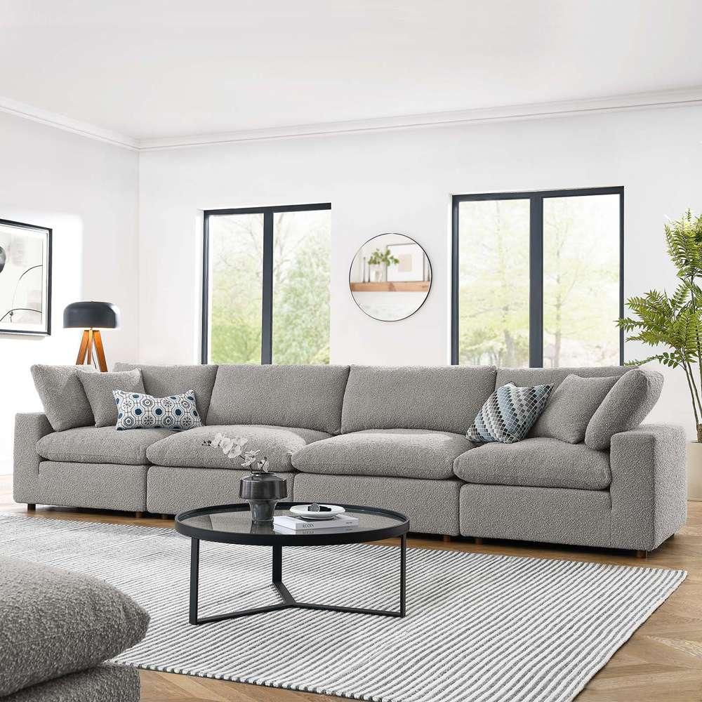 Modway - Commix Down Filled Overstuffed Boucle Fabric 4-Seater Sofa in Light Gray - EEI-6364-LGR veiw 5