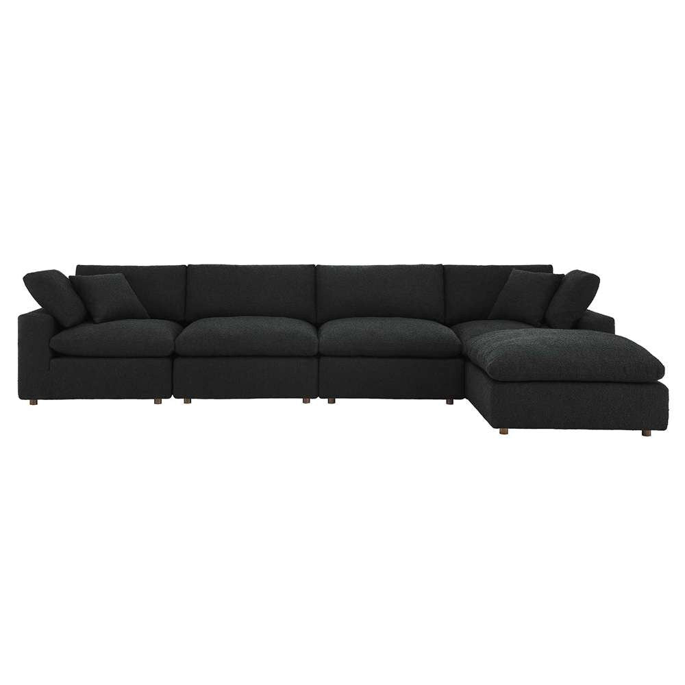 Modway - Commix Down Filled Overstuffed Boucle Fabric 5-Piece Sectional Sofa in Black - EEI-6365-BLK veiw 3