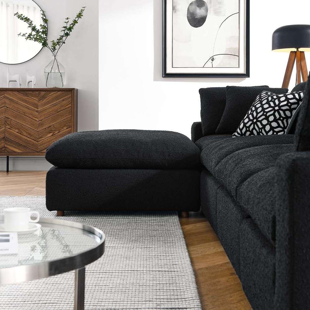 Modway - Commix Down Filled Overstuffed Boucle Fabric 5-Piece Sectional Sofa in Black - EEI-6365-BLK veiw 4