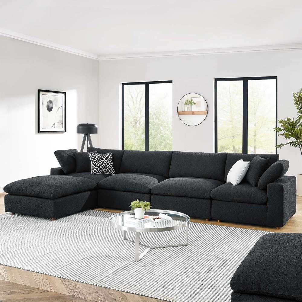 Modway - Commix Down Filled Overstuffed Boucle Fabric 5-Piece Sectional Sofa in Black - EEI-6365-BLK veiw 5