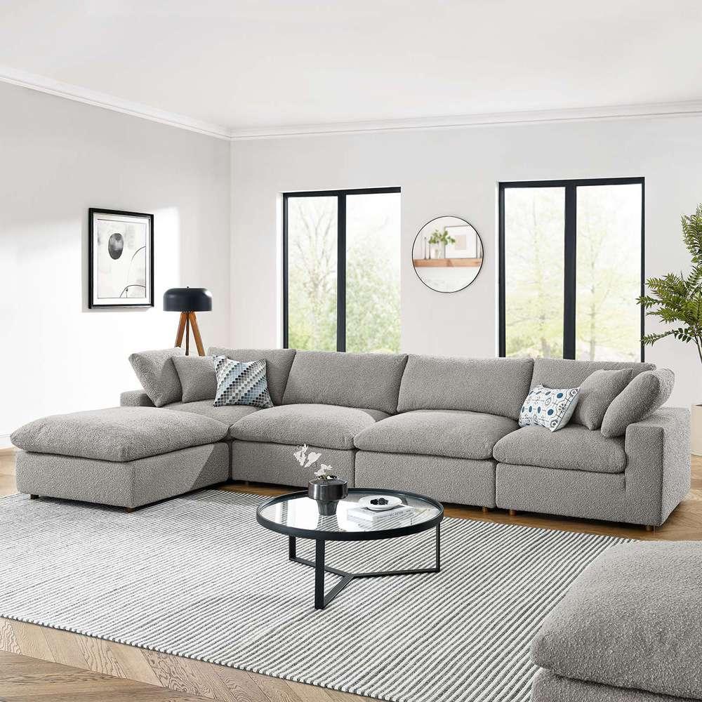 Modway - Commix Down Filled Overstuffed Boucle Fabric 5-Piece Sectional Sofa in Light Gray - EEI-6365-LGR veiw 5