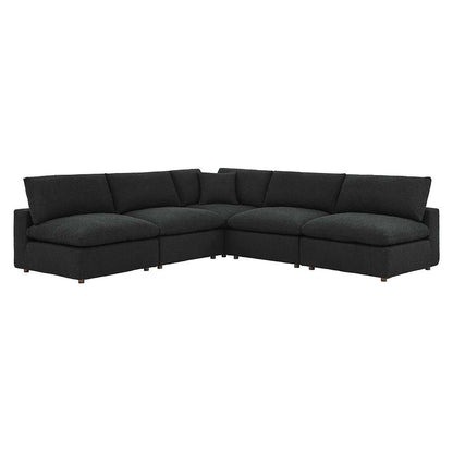 Modway - Commix Down Filled Overstuffed Boucle Fabric 5-Piece Sectional Sofa in Black - EEI-6367-BLK veiw 1