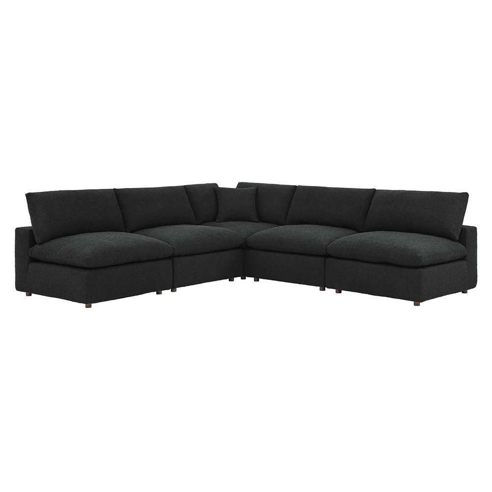 Modway - Commix Down Filled Overstuffed Boucle Fabric 5-Piece Sectional Sofa in Black - EEI-6367-BLK veiw 2