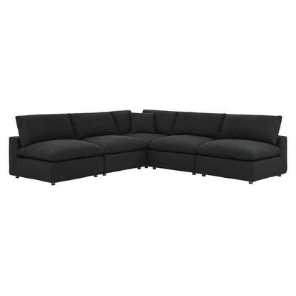 Modway - Commix Down Filled Overstuffed Boucle Fabric 5-Piece Sectional Sofa in Black - EEI-6367-BLK veiw 2