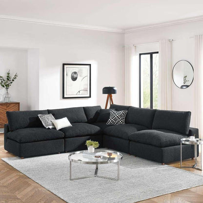 Modway - Commix Down Filled Overstuffed Boucle Fabric 5-Piece Sectional Sofa in Black - EEI-6367-BLK veiw 5