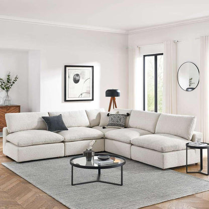 Modway - Commix Down Filled Overstuffed Boucle Fabric 5-Piece Sectional Sofa in Ivory - EEI-6367-IVO veiw 5