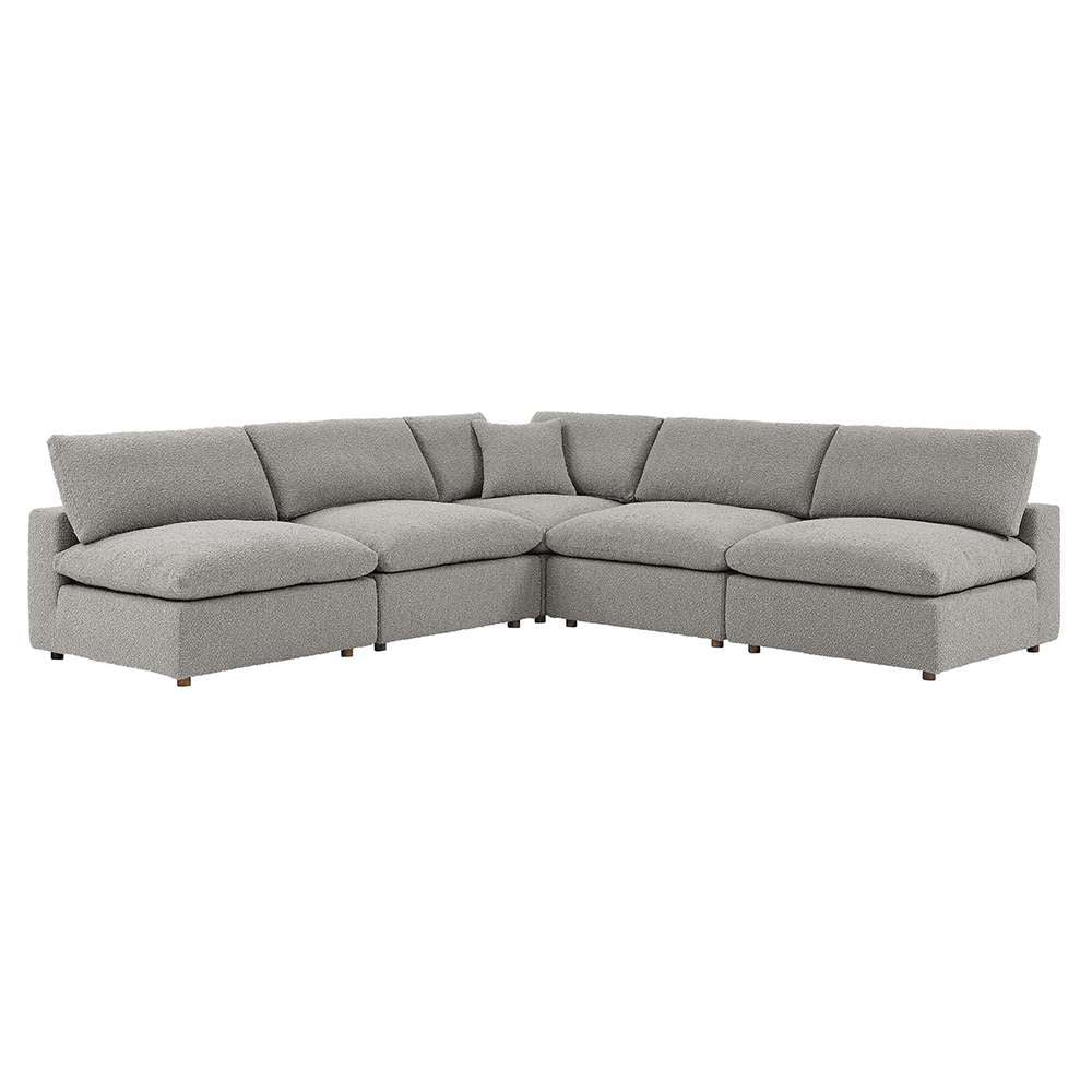 Modway - Commix Down Filled Overstuffed Boucle Fabric 5-Piece Sectional Sofa in Light Gray - EEI-6367-LGR veiw 1