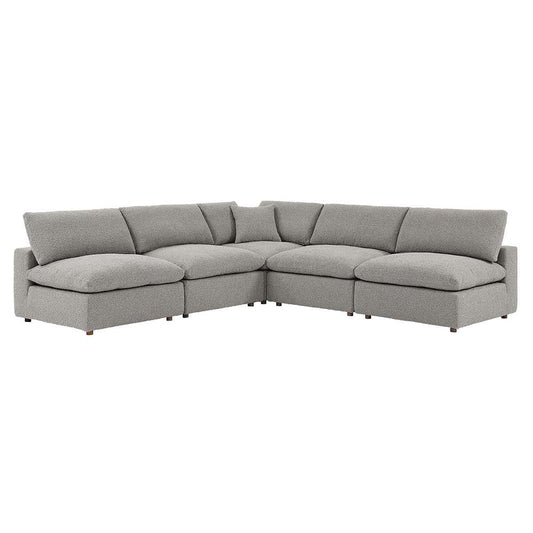 Modway - Commix Down Filled Overstuffed Boucle Fabric 5-Piece Sectional Sofa in Light Gray - EEI-6367-LGR veiw 1