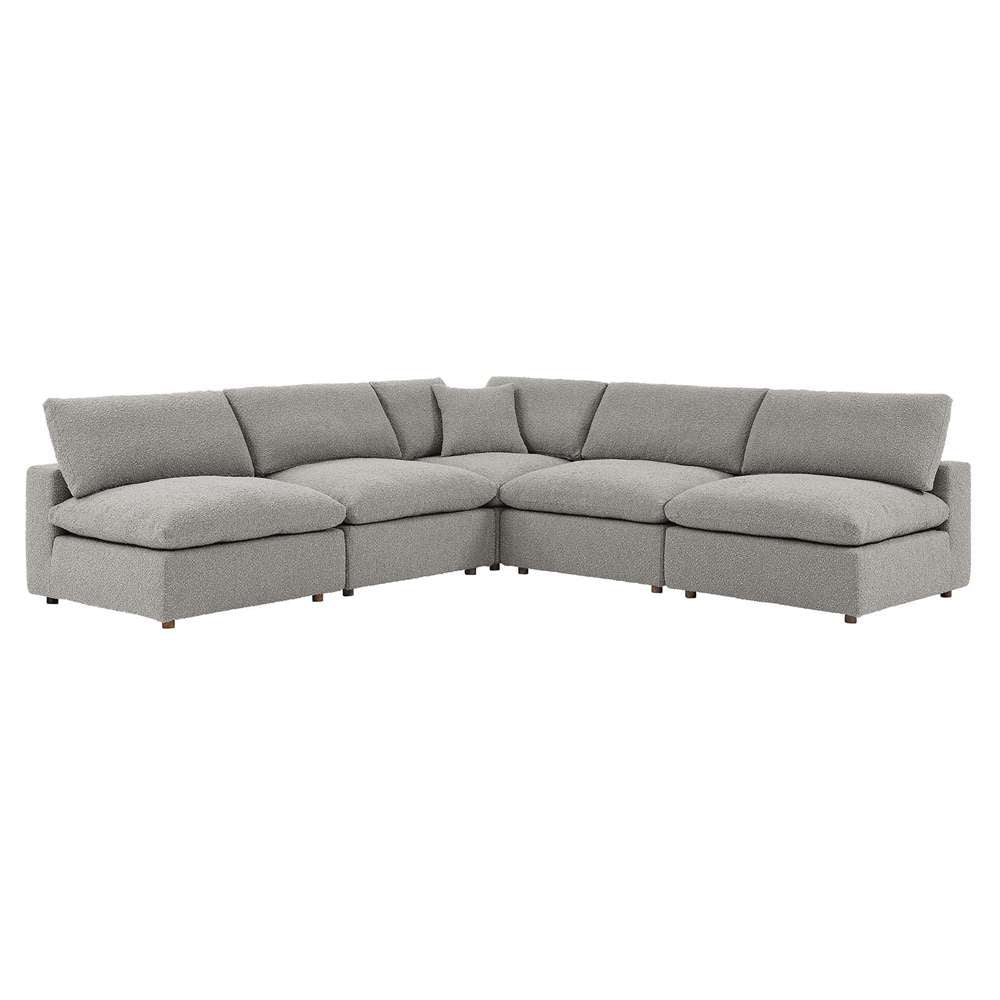 Modway - Commix Down Filled Overstuffed Boucle Fabric 5-Piece Sectional Sofa in Light Gray - EEI-6367-LGR veiw 2
