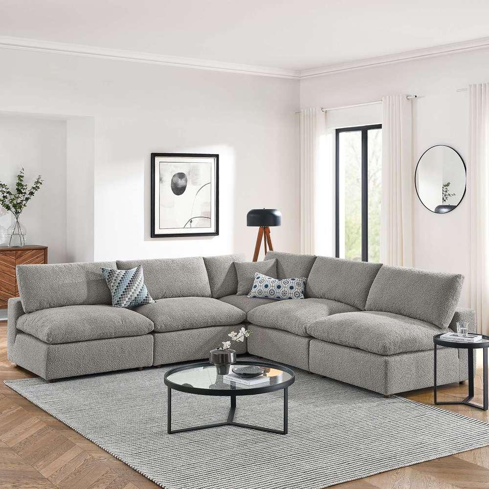 Modway - Commix Down Filled Overstuffed Boucle Fabric 5-Piece Sectional Sofa in Light Gray - EEI-6367-LGR veiw 5