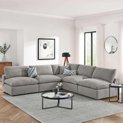Modway - Commix Down Filled Overstuffed Boucle Fabric 5-Piece Sectional Sofa in Light Gray - EEI-6367-LGR veiw 5