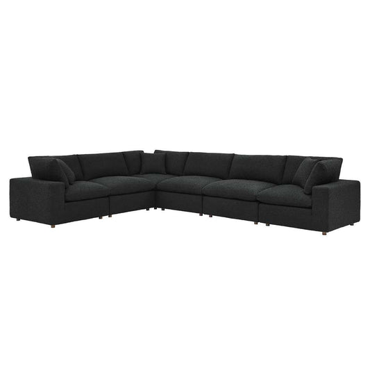Modway - Commix Down Filled Overstuffed Boucle Fabric 6-Piece Sectional Sofa in Black - EEI-6369-BLK veiw 2