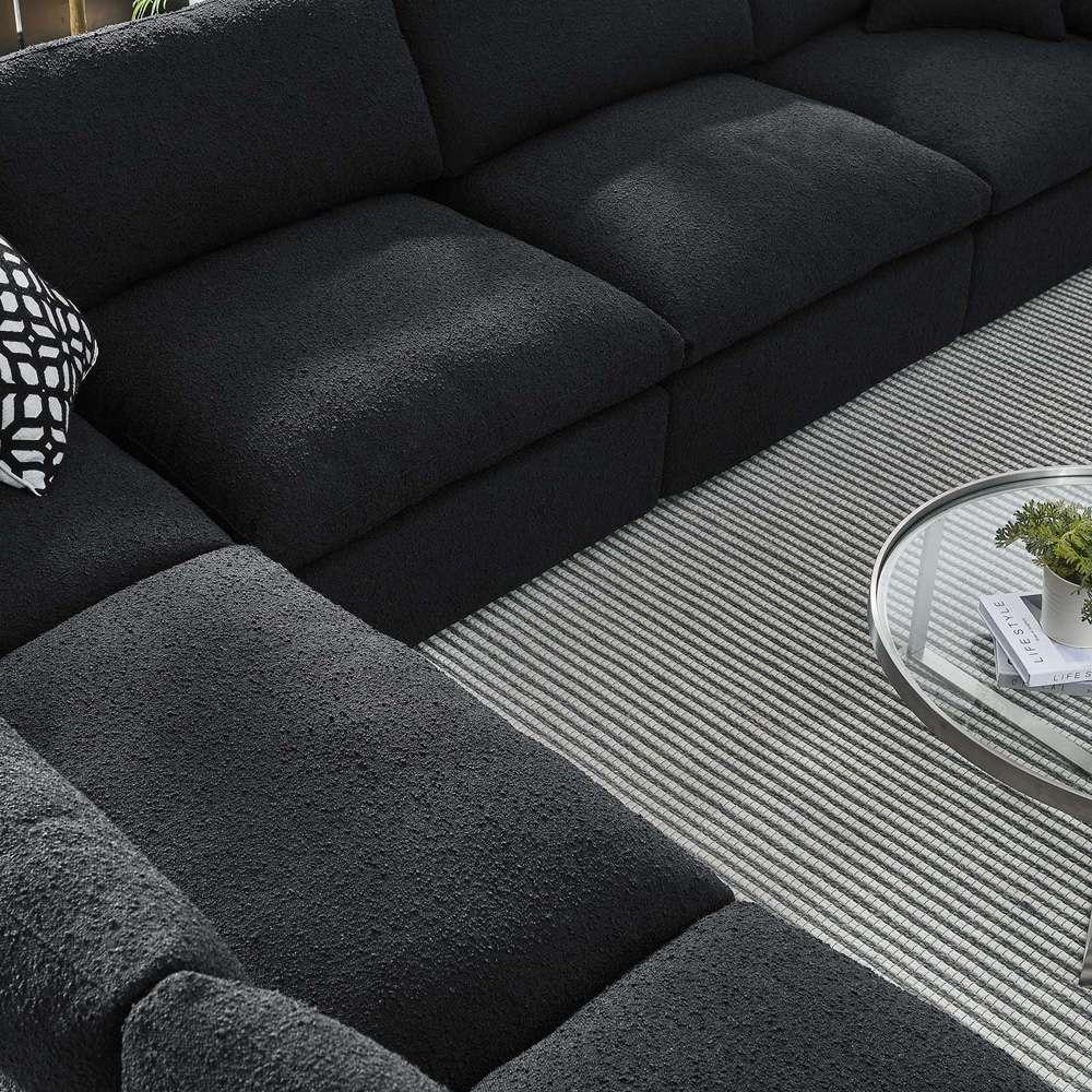 Modway - Commix Down Filled Overstuffed Boucle Fabric 6-Piece Sectional Sofa in Black - EEI-6369-BLK veiw 4