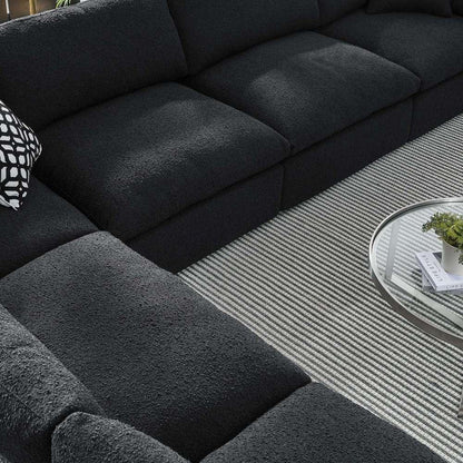 Modway - Commix Down Filled Overstuffed Boucle Fabric 6-Piece Sectional Sofa in Black - EEI-6369-BLK veiw 4
